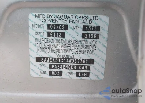 2004 Jaguar X-Type 3.0 from USA, damaged, VIN SAJEA51C14WD63763